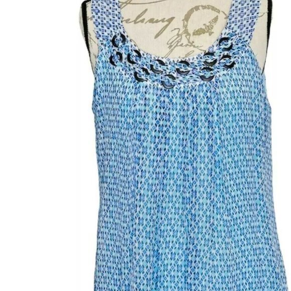 Zac Rachel Sleeveless Sheer Overlay Blouse Size Large Blue Pleated Dressy Flowy - Picture 4 of 12